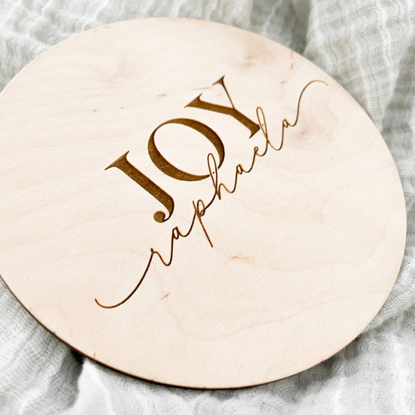 Baby Birth Announcement Engraved Wood Round