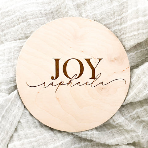 Baby Birth Announcement Engraved Wood Round